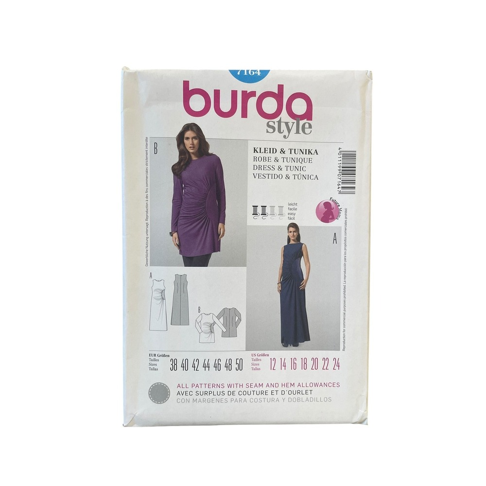 Burda Style Sewing Pattern Women 12-24 Dress Tunic 7164 Side Gathered Semi-Fit